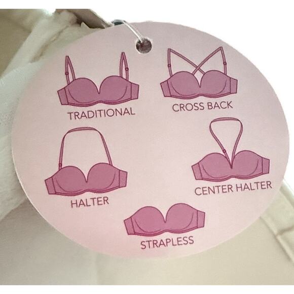 Cacique 40D Cream Multi-way Strapless Underwire Bra Padded Clear Straps NEW - Picture 2 of 9